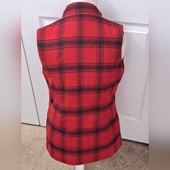 J. Jill Red & Black Tartan Plaid Sleeveless Wool Blend Vest    Size XS - Picture 5 of 12